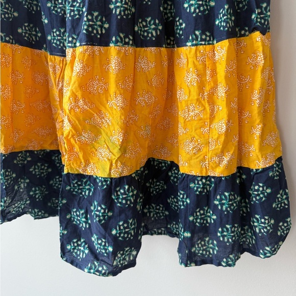 SOLD Boho Cottage Tiered Maxi Skirt Size Small Medium Navy Blue Yellow - Picture 5 of 7